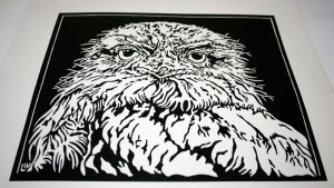 Lino print - Linocut Tawny Frogmouth