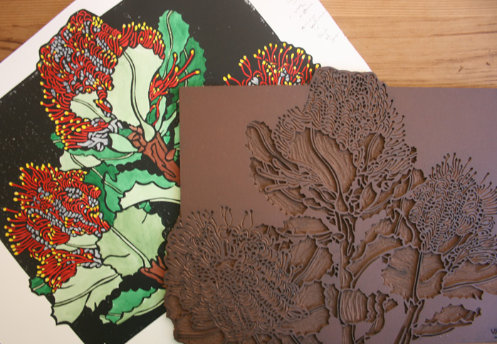 banksia-coccinea-linocut-block-1