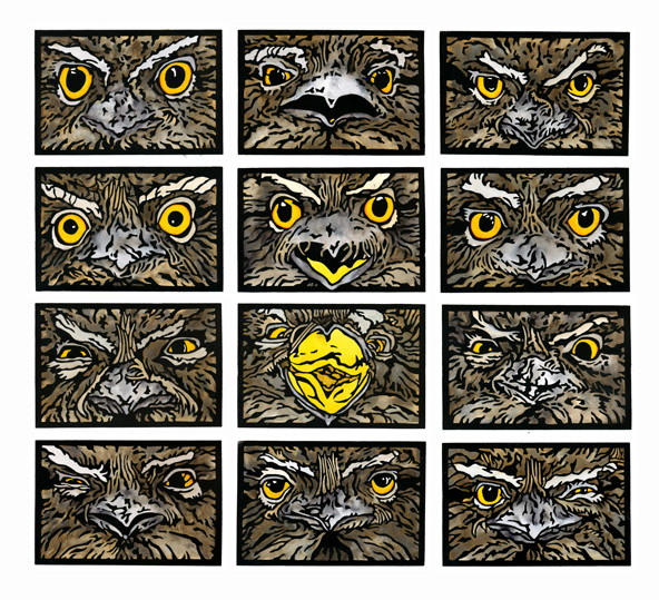 Tawny Frogmouth Linocuts Art