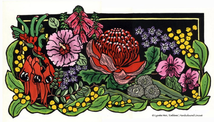 Australian Wildflower Linocut - Australian Floral Emblems