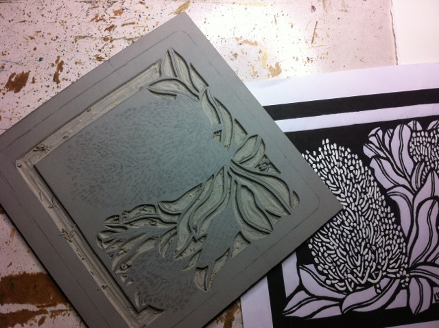 BANKSIA COASTAL SQUARE CARVING Banksia Coastal Square 2012 Carving linocut